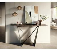 Console Edge Polygonal 140x50 cm Céramique Emperador Extra Lucidato Dunkelbraun Spios Métal Effektfinish Titan