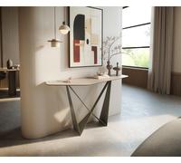 Console Edge Polygonal 140x50 cm Céramique Laminam® Travertino Bianco Creme-Weiß Spios Métal Effektfinish Titan