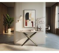 Console Edge Polygonal 140x50 cm Céramique Laminam® Travertino Bianco Creme-Weiß Zentharo Métal Effektfinish Titan