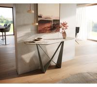 Console Edge Polygonal 140x50 cm Céramique Minas Melange Weiß-Beige Spios Métal Effektfinish Titan