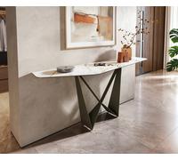 Console Edge Polygonal 180x50 cm Céramique Calacatta Luxe Weiß-Gold-Gris Spios Métal Effektfinish Titan