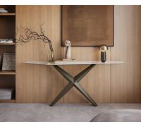 Console Edge Polygonal 180x50 cm Céramique Minas Melange Weiß-Beige Zentharo Métal Effektfinish Titan