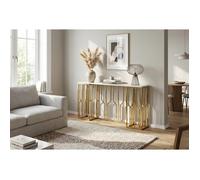 Console effet marbre blanc structure métal dore 120x40x78 cm PORTOFINO