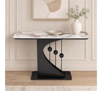 Console Effet Marbre, Table Console Couloir, Table D'entrée Étroite Moderne | Plateau Arrondi, Socle Large Noir, Base Sculpturale, Format 100/120/150 X 30 X 80 Cm, Profil Fin(Black,39.3"/100cm)