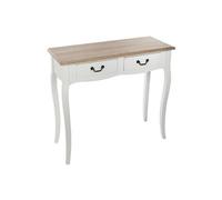 Console en bois avec 2 tiroirs, coloris blanc/chene - Dim : L.87 x l.34 x H.78 cm --