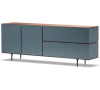 Console en bois bleu moderne, surface de rangement élégante, design robuste