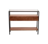 Console en bois foncé manguier massif et plateau en verre 2 tiroirs L100 cm SITA