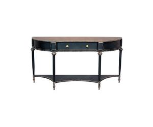 Console en bois noir, 2 plateaux, 1 tiroir, demi-ovale - Chehoma, EDOUARD - 150x40x86 cm