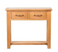 Console en chêne massif avec 2 tiroirs, 83 x 30 x 73 cm, marron | Design compact, meuble d'entrée, bois et fixation murale incluse, utilisation polyvalente