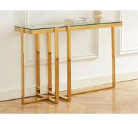 Console en verre trempé et acier inoxydable chromé - Transparent et doré - VELETIA