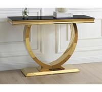 Console en verre trempé et acier inoxydable - Doré et Noir - ROWAN