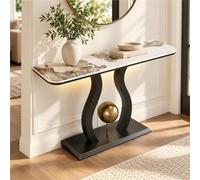 Console Entrée Effet Marbre, Table Couloir Étroite, Table D'appoint | Plateau Veiné Arrondi, Base Graphique Noire Sphère Dorée, Profil Élancé Pour Salon, Hall Ou Couloir(Black,47.2"/120cm)