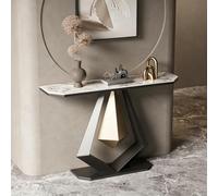 Console Entrée en Pierre Frittée avec Piètement Métallique Minimaliste | Design Italien, Plateau en Pierre Frittée, Acier Carbone, Console Étroite, Stable(Black+White-gold,59.1"(150cm))