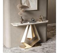 Console Entrée en Pierre Frittée avec Piètement Métallique Minimaliste | Design Italien, Plateau en Pierre Frittée, Acier Carbone, Console Étroite, Stable(Gold+White-gold,39.4" (100cm))