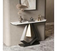 Console Entrée en Pierre Frittée avec Piètement Métallique Minimaliste | Design Italien, Plateau en Pierre Frittée, Acier Carbone, Console Étroite, Stable(Black+White,59.1"(150cm))