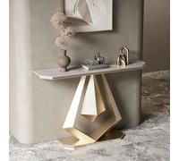 Console Entrée en Pierre Frittée avec Piètement Métallique Minimaliste | Design Italien, Plateau en Pierre Frittée, Acier Carbone, Console Étroite, Stable(Gold+Gray,59.1"(150cm))