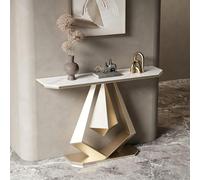 Console Entrée en Pierre Frittée avec Piètement Métallique Minimaliste | Design Italien, Plateau en Pierre Frittée, Acier Carbone, Console Étroite, Stable(Gold+White,47.2" (120cm))