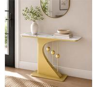 Console Entrée Étroite, Table Console Couloir, Table D'appoint Effet Marbre | Plateau Effet Pierre, Base Noire Sculpturale, Dimensions 100/120/150 X 30 X 80 Cm, Lignes Modernes(Gold1,59"/150cm)