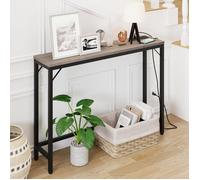Console étroite avec prise électrique et port USB, 100x23x80 cm Table d'entrée pour Salon, Couloir, style industriel, Gris