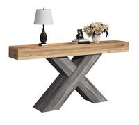 Console étroite - LINHOO - Effet bois - Pieds en X - Panneaux de particules - Table d’appoint entrée et salon