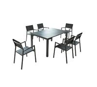 Olhao - Console Extensible Aluminium + 6 Chaises Gris