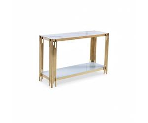 Console gold verre marbré blanc 120x40x78 cm FLUTE