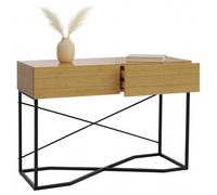 Console HWC-P47, table de téléphone, table d'appoint, table de rangement, tiroir mélaminé industriel 81x120x40cm aspect bambou Beige