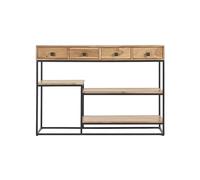 Console industrielle avec rangements 4 tiroirs en bois massif et métal noir L115 cm GRENELLE