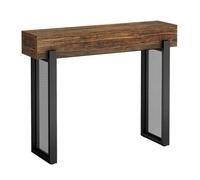 Console industrielle moderne, bois brun rustique, pieds métal maillé noir, rangement caché, MDF robuste,compacte,meuble entrée/salon