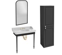 Console JACOB DELAFON Cléo 1889 avec plan vasque 3 trous + colonne droite + miroir + mélangeur croisillon lavabo or + siphon or