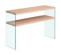 Console L. 110 cm en verre trempé et étagères effet chêne clair - ICE Meubletmoi
