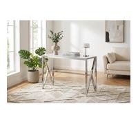 Console métal chrome lignes cintrées plateau effet marbre 120cm MAJESTIQUE
