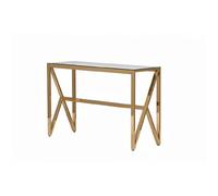 Console métal doré lignes cintrées plateau verre transparent 120cm MAJESTIQUE