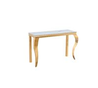 Console métal doré plateau verre trempé marbre blanc 120 cm BAROQUE