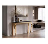 Console métal doré plateau verre trempé marbre noir 120 cm BAROQUE