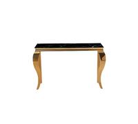 Console métal doré plateau verre trempé marbre noir 120 cm BAROQUE