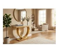 Console métal gold plateau effet marbre blanc 120x40x78 cm OMEGA
