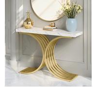 Console Meuble, 100 x 30 x 80 cm Table de Présentation, Table Console Blanche Meuble, pour Couloir, Entrée,Salon (Blanc et Doré)