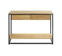 Console, meuble console en bois massif coloris chêne et métal noir -longueur 100 x profondeur 35 x hauteur 75 cm - -