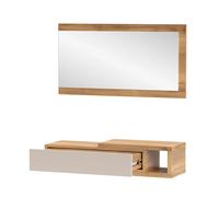 Console meuble d'entrée avec 1 tiroir et miroir coloris Beige/chêne Mauvella