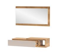 Console meuble d'entrée avec 1 tiroir et miroir coloris Beige/chêne Mauvella - Longueur 91,5 x Hauteur 70 x Profondeur 26 cm