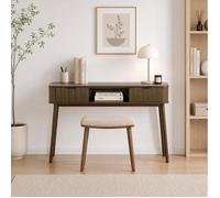 Console Meuble d'entrée Vintage Mid-Century avec 2 Tiroirs et 1 Niche Ouverte pour Entrée Salon en MDF Noyer