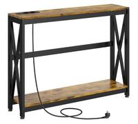 Console meuble - HOMCOM - 2 niveaux - style industriel - prises de courant et USB - 100 x 24 x 75 cm - marron