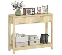 HOMCOM Console Meuble 90 cm, Table Console étroite avec 2 tiroirs rainurés et étagère, Style Moderne, Table d'entrée, Couloir, Salon, Petits espaces, Bois Naturel