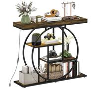 Console meuble - HOMCOM - éclairage LED - 4 niveaux - cadre rond en acier - 100 x 30 x 81,5 cm - marron rustique et noir