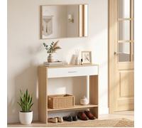 Console meuble + miroir, table console étroite avec tiroir et étagère, style moderne, 91,5 x 27,9 x 85,5 cm, chêne