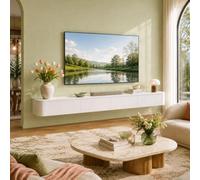 Console Multimédia Flottante, Meuble TV Mural avec Rangement, Banc TV | Bois Massif, Coins Arrondis, Glissières Silencieuses Et Entretien Facile - Salon, Chambre(White,L102.36IN/2.6M)