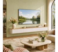 Console Multimédia Flottante, Meuble TV Mural avec Rangement, Banc TV | Bois Massif, Coins Arrondis, Glissières Silencieuses Et Entretien Facile - Salon, Chambre(Wood White,L102.36IN/2.6M)