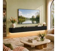 Console Multimédia Flottante, Meuble TV Mural avec Rangement, Banc TV | Bois Massif, Coins Arrondis, Glissières Silencieuses Et Entretien Facile - Salon, Chambre(Black+led,L47.24IN/1.2M)