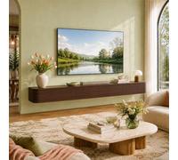 Console Multimédia Flottante, Meuble TV Mural avec Rangement, Banc TV | Bois Massif, Coins Arrondis, Glissières Silencieuses Et Entretien Facile - Salon, Chambre(Walnut,L62.99IN/1.6M)
